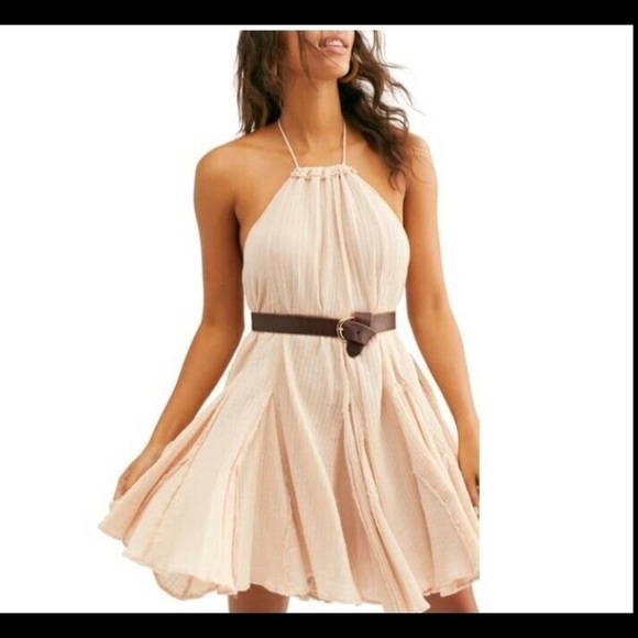Free people catching rays mini summer halter dress Pebble tan Festival beach XS - Picture 3 of 10